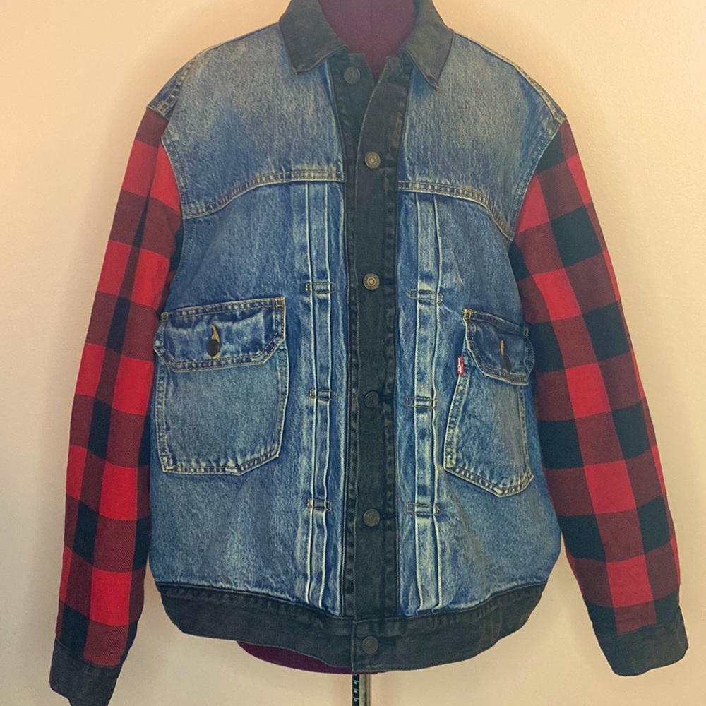 Levi’s Premium Trucker Jacket Denim & Buffalo Plaid, L